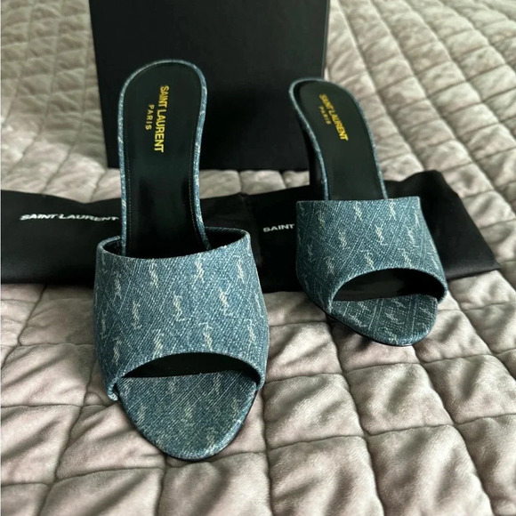 New In Box YSL Saint Laurent LA 16 Denim Mule Size 41 Heels 👠 Open toe shoes - Picture 4 of 9